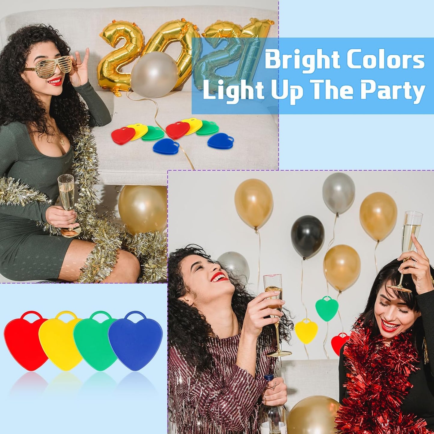 Lenwen 80 Pcs Balloon Weights Plastic Colorful Weights for Balloons for Birthday Party Decoration Wedding Holiday Celebration(Heart Shaped,Rainbow)