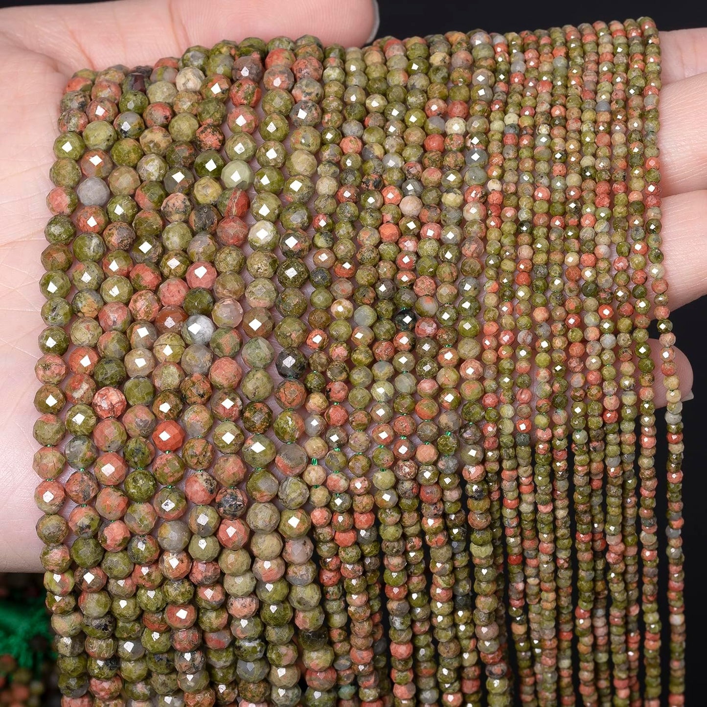 Song Xi 180pcs 2mm Natural Unakite Gemstone Beads Faceted Round Loose Stone Beads for Jewelry Making