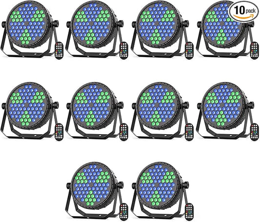 Stage Lights, 72X5W LEDs RGB LED Par Cans, Par Lights with Remote, DMX512, Sound Activated Control Modes, LED Uplights Party, Wedding, DJ, Event, 10 Pack