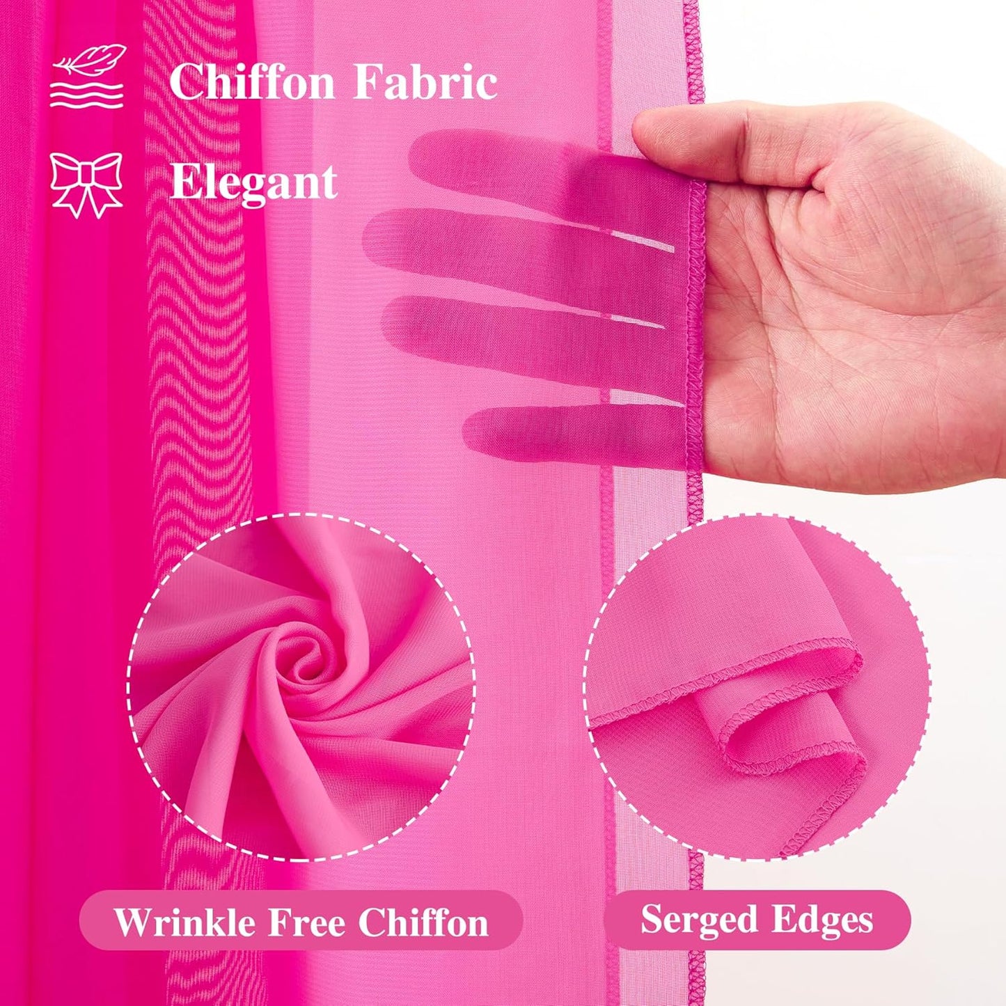 Wedding Arch Draping Fabric,2 Panels 18FT Hot Pink Sheer Chiffon Curtain Drapes 6 Yards for Wedding Ceremony Birthday Party Decoration