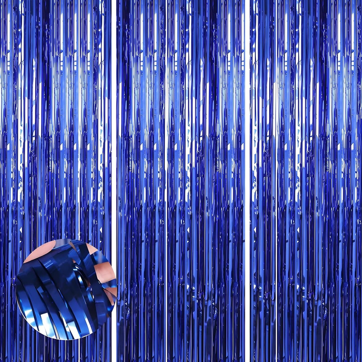 Keyali 3 Pack 3.3 * 8.3 ft Foil Curtain Metallic Tinsel Fringe Curtains Photo Booth Props Backdrop for Birthday Wedding Engagement Baby Shower Christmas Holiday Celebration Partyl,Blue