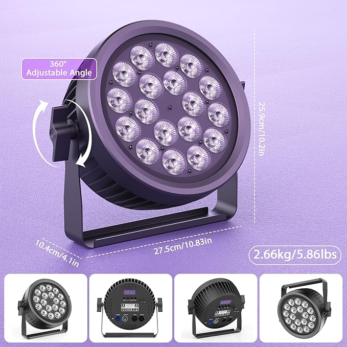200W Aluminum Cast Fanless & Silent Stage Lights, 4 in 1 RGBW LED Par Lights with Dynamic Aperture, DMX512/Auto/Sound Activated Par Can Uplights for Events Wedding Bar Party Stage - 2Packs