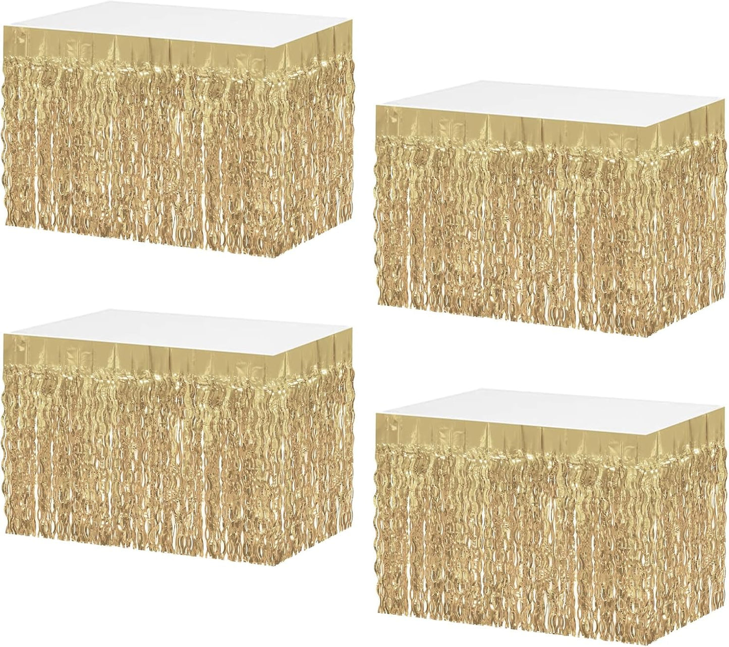 4P Wavy Metallic Tinsel Foil Fringe Table Skirts for Rectangle Tables Backdrop Garland Curtains for Parade Floats Wedding Birthday Parties Decoration Graduation 2025 Christmas (Champagne)