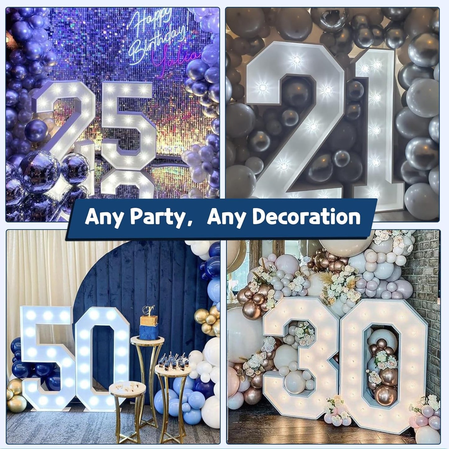 Marquee Numbers 3 Feet Tall Big Light Up Numbers 5th 25th 50th Birthday Decorations Girl Boy Graduation Decorations 2025 White Anniversary Party Decor Large Cardboard Prop Backdrop Sign 5