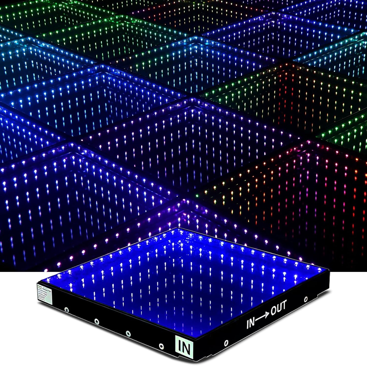 Dance Floor Stage Lights Tempered Glass Infinity Mirror Panel 3D Effect Led Dance Floor for Wedding Party Customizable (3D-Magnetic, 100PCS(16.4FTX16.4FT))