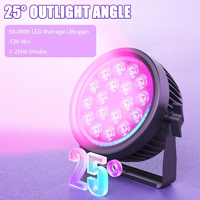 200W Aluminum Cast Fanless & Silent Stage Lights, 4 in 1 RGBW LED Par Lights with Dynamic Aperture, DMX512/Auto/Sound Activated Par Can Uplights for Events Wedding Bar Party Stage - 2Packs