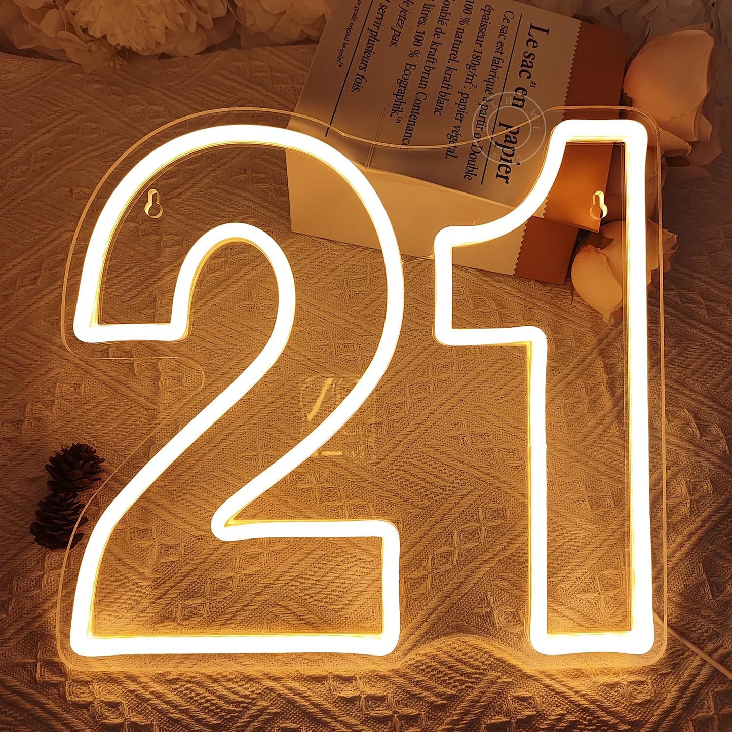 SYLHOME 21 Twenty one Led Neon Light Sign 21th Happy Birthday Party Anniversary Wall Decor Sign Number Table Sign Home Bar Pub Club Wedding Decor USB 12"X11"