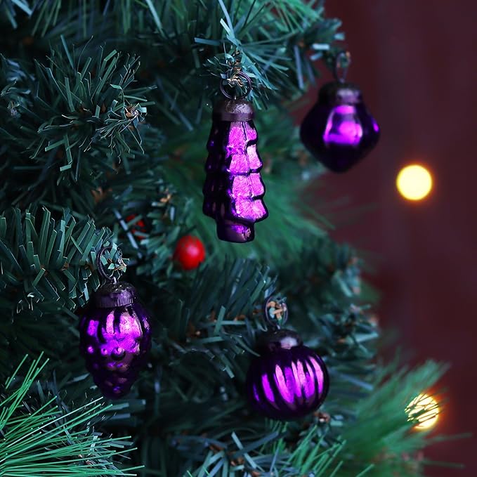 IndianShelf 300 Pieces Purple Glass Vintage Christmas Ornaments Mini Bulk Decorative Ornaments for Halloween, Christmas Tree, New Year, Valentine Day, Holidays, Event and Wedding (25 * 12 Boxes)