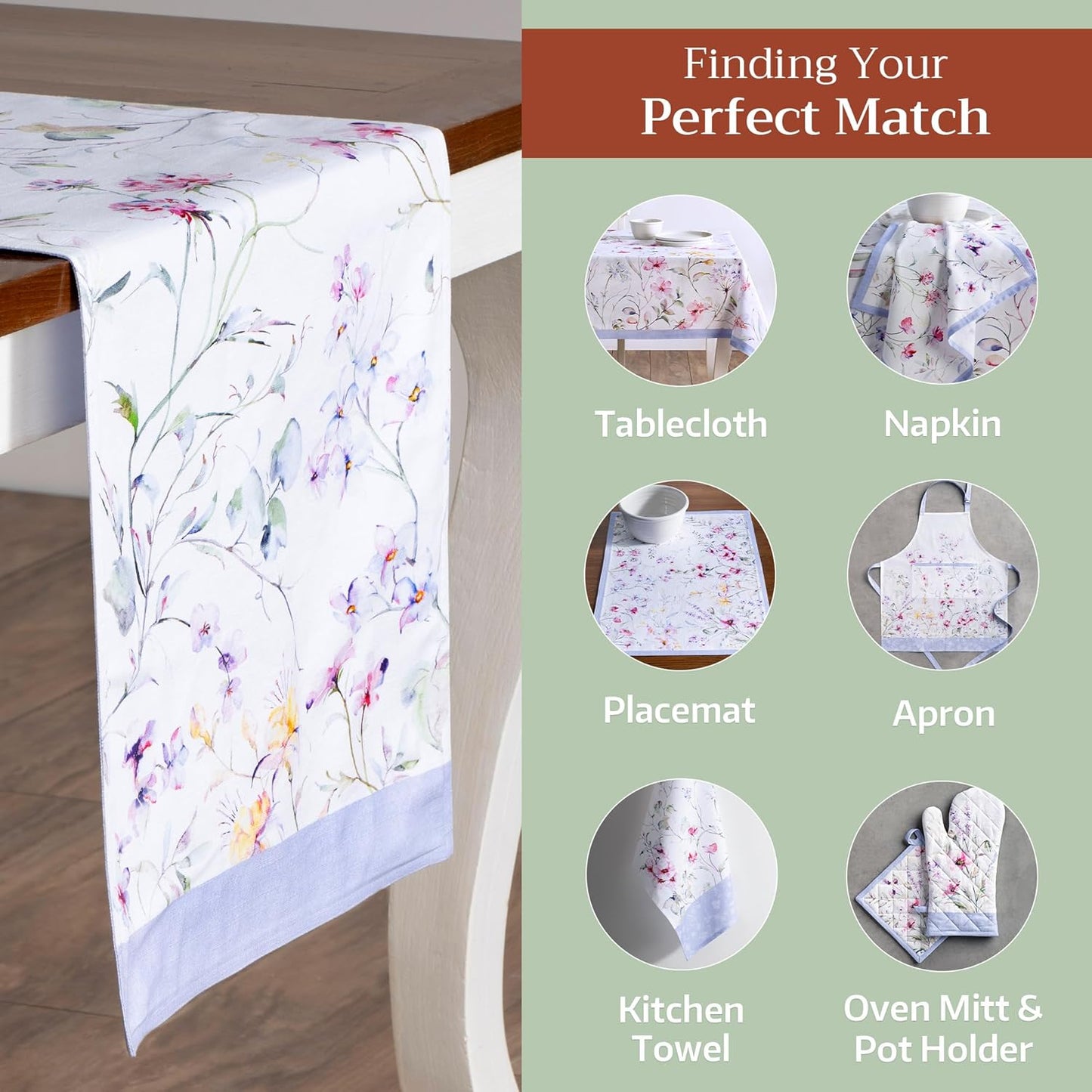 Maison d' Hermine Table Runner 100% Cotton Double Layer Table Runners 72 inches Long Decorative for Home Kitchen Dining Party Wedding Bridal Shower Spring Summer (Summer Floral, 14.50" x 72")