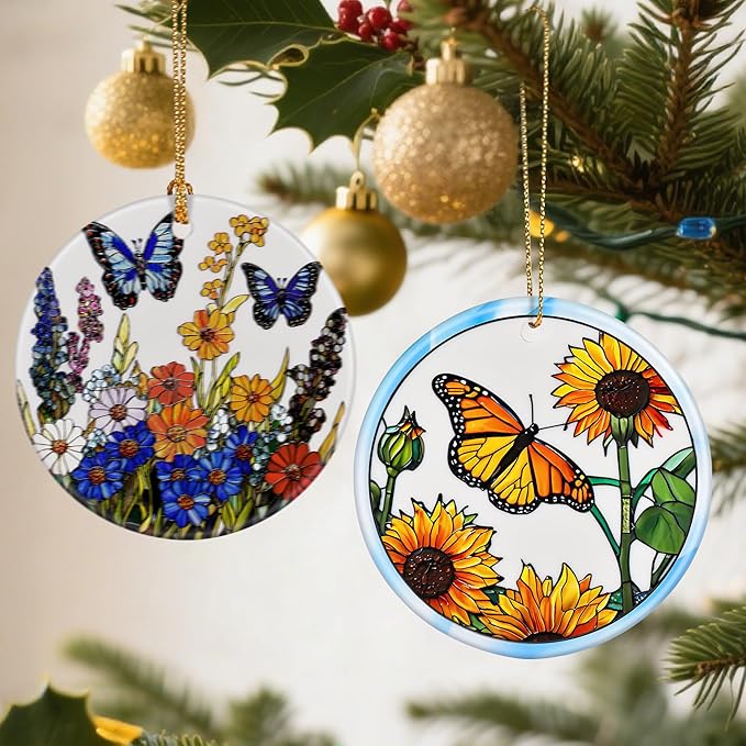 Sunflower Butterfly Ornament, Christmas Ornaments: Christmas Tree Decorations, Holiday Decor, Stocking Stuffers, Gift Ideas, Xmas Gift, Butterfly Lover Gifts & Gifts for Women