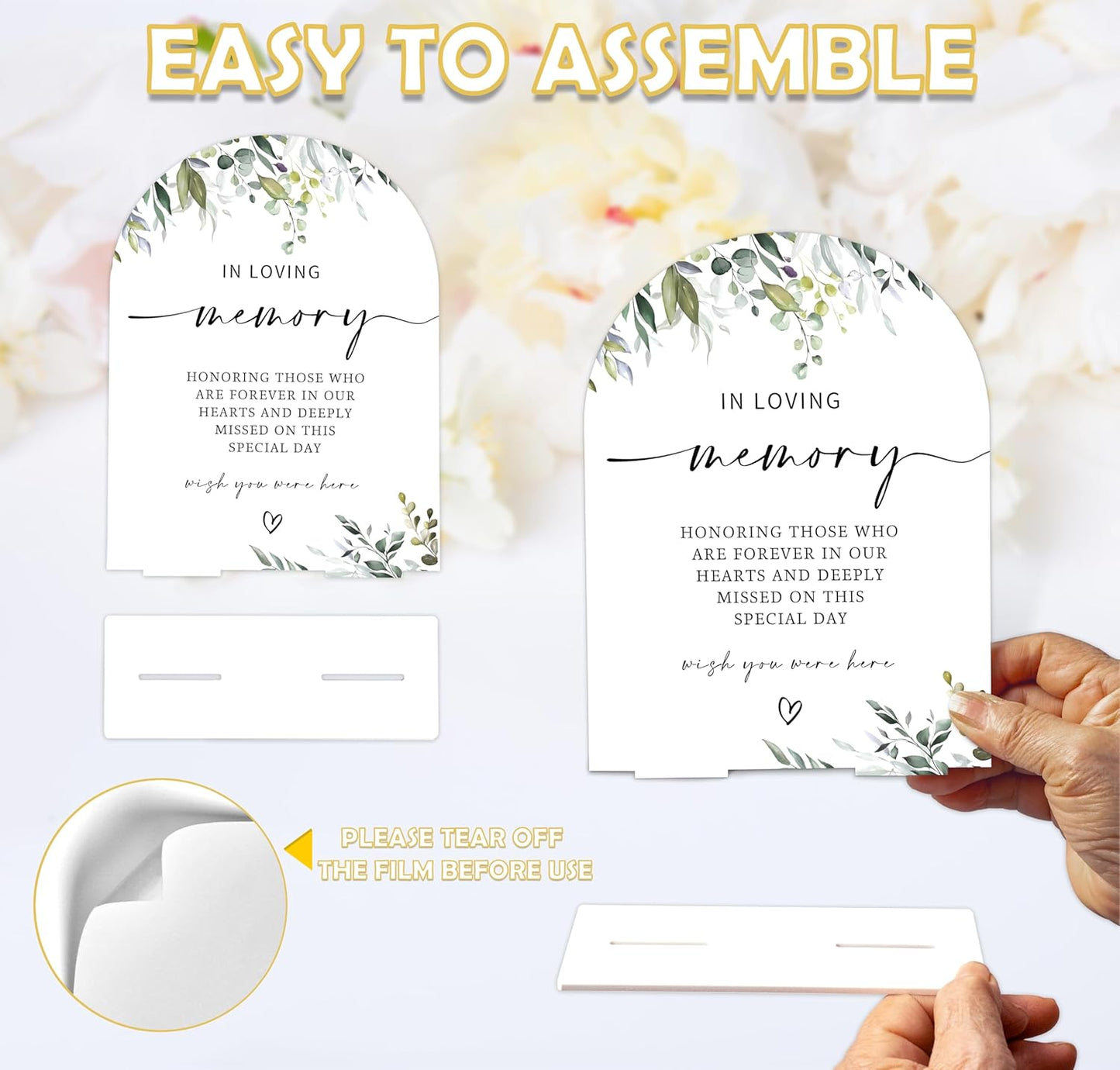 Greenery In Loving Memory Sign, 6 x 8 Inch White Arch Acrylic Wedding Sign with Holder, Wedding Sign for Ceremony and Reception, Wedding Decoration, Wedding Supplies - LY05