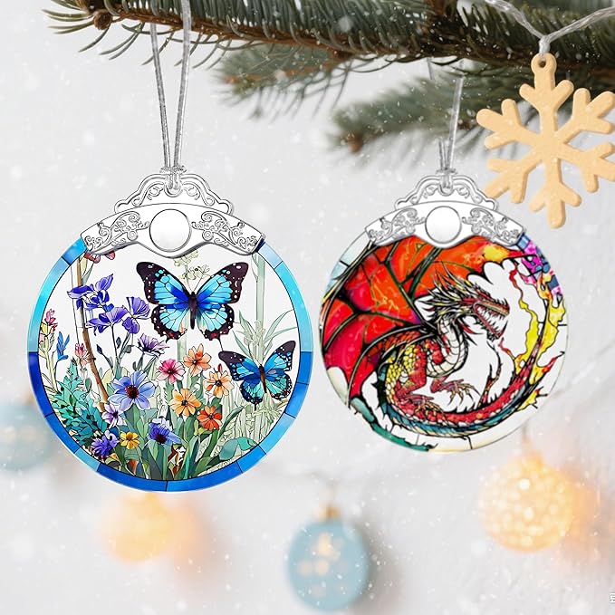 Stained Glass Ornament, Christmas Ornaments, Christmas Decorations for Tree, Holiday Decor, Holiday Party Gifts, Butterfly Themed Gifts, Gift Ideas & Xmas Gift - Monarch Butterfly