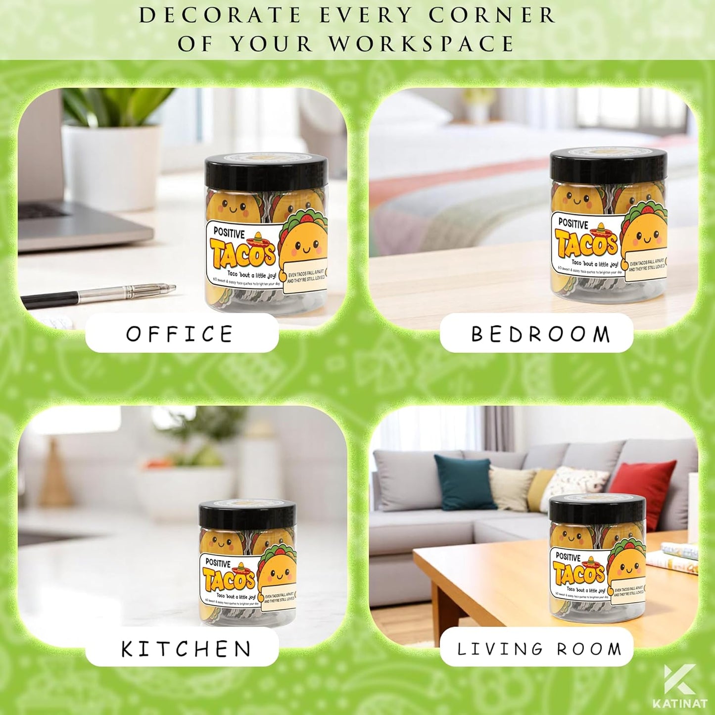 Positive Taco Jar – 60 Funny Emotional Support Taco, Back to School Gift for Students, Teachers, White Elephant Gifts For Women, Men, Corworker, Mental Health Gift, Birthday Gifts for Women