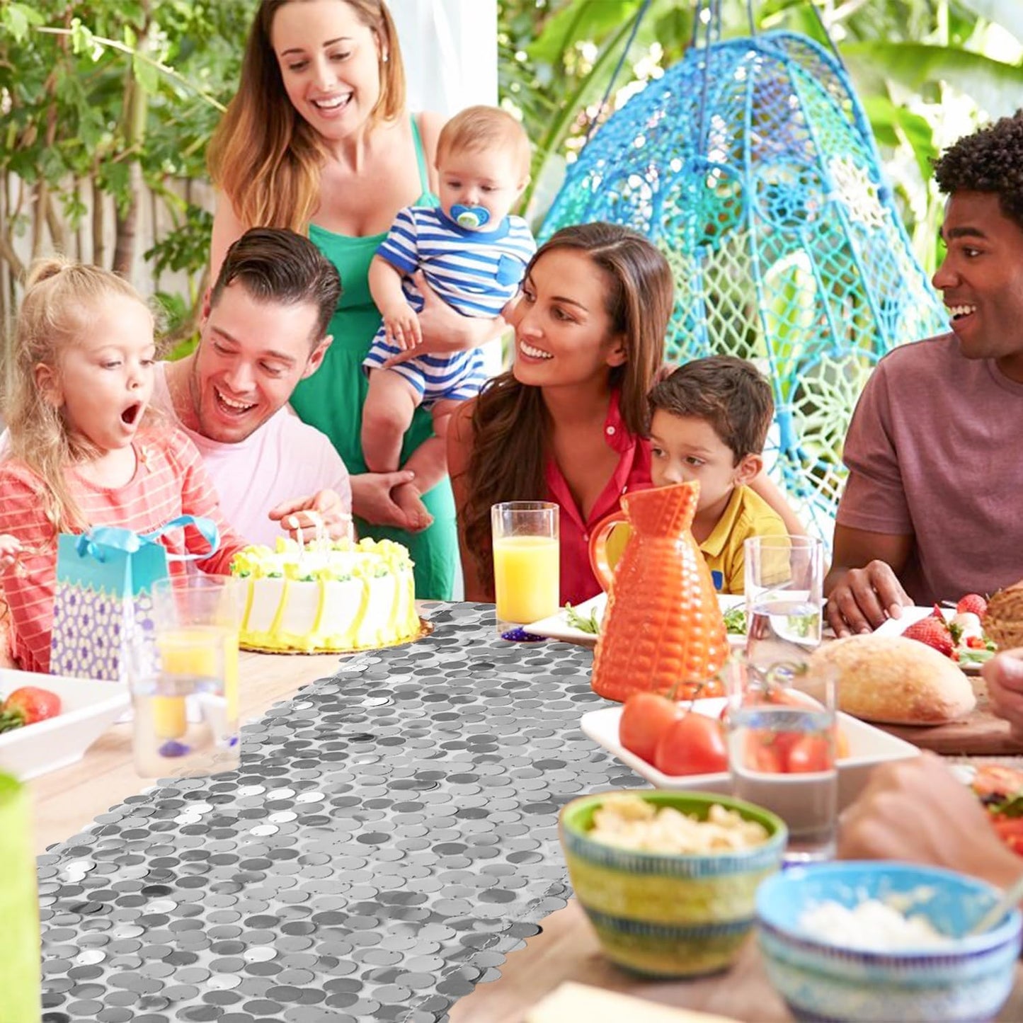 VHH Sequin Table Runner 12 x 108 inches Silver Table Runner, Glitter Runner for Party Wedding Birthday, Party Spring Easter Rustic, Birthday Supplies Decorations (1 Pack).