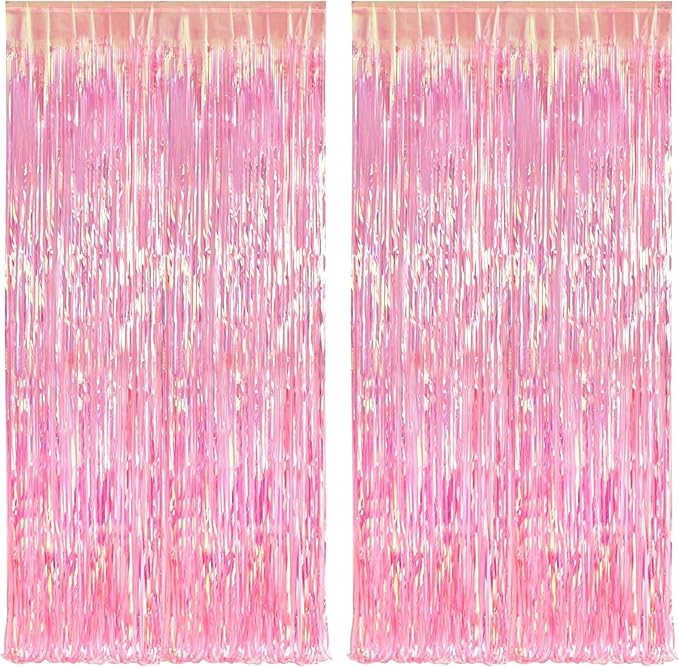 KatchOn, XtraLarge Iridescent Pink Backdrop Curtain - 3.2x8 Feet | Pink Streamers for Birthday, Gender Reveal, Bachelorette, Wedding, Bridal Shower Decorations | Pink Iridescent Party Decorations