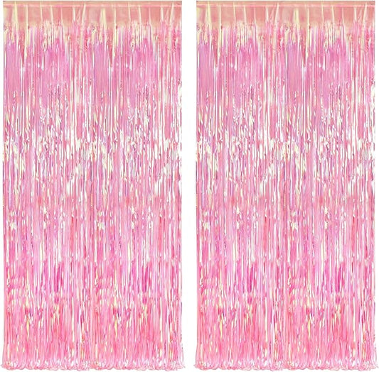 KatchOn, XtraLarge Iridescent Pink Backdrop Curtain - 3.2x8 Feet | Pink Streamers for Birthday, Gender Reveal, Bachelorette, Wedding, Bridal Shower Decorations | Pink Iridescent Party Decorations