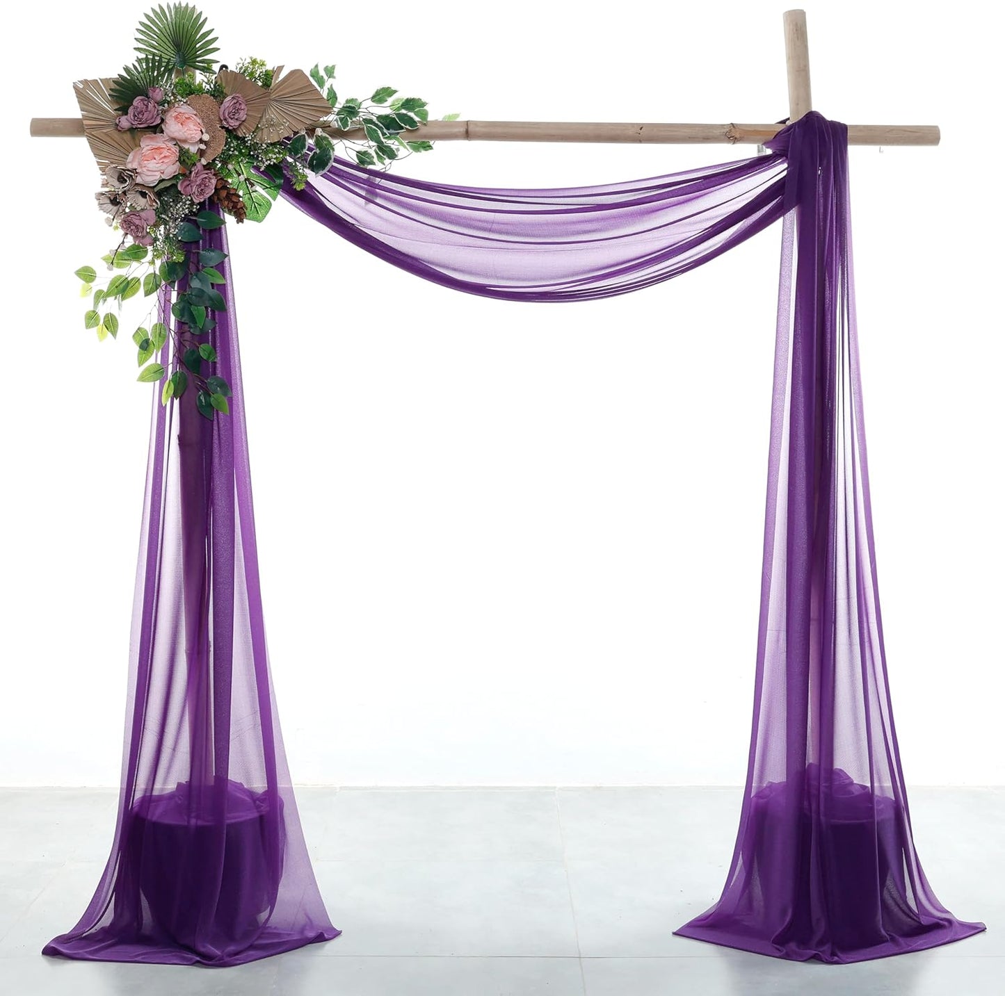 VDS Pack of 1 Panel (30 Inch X 100 Feet) Wedding Arch Draping Fabric Sheer Chiffon Fabric Drapery for Wedding Ceremony Reception Swag Backdrop Canopy Chuppah ARBO Altars Decoration (Purple)