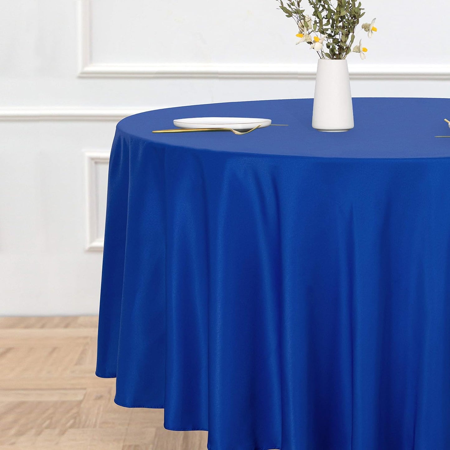 sancua Round Tablecloth - 108 Inch - Water Resistant Spill Proof Washable Polyester Table Cloth Decorative Fabric Table Cover for Dining Tables, Buffet Parties and Camping, Blue