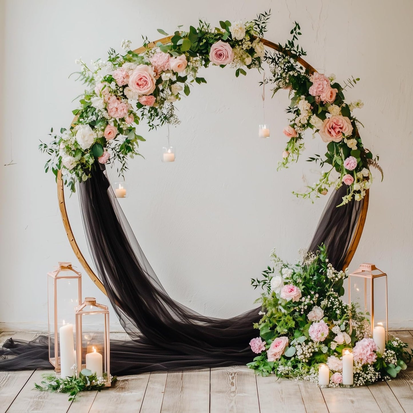 Wedding Arch Draping Fabric 6 Panels 28.7" x 20FT Black Sheer Chiffon Backdrop Drapes for Wedding Ceremony Birthday Party Bridal Shower Outdoor Decoration