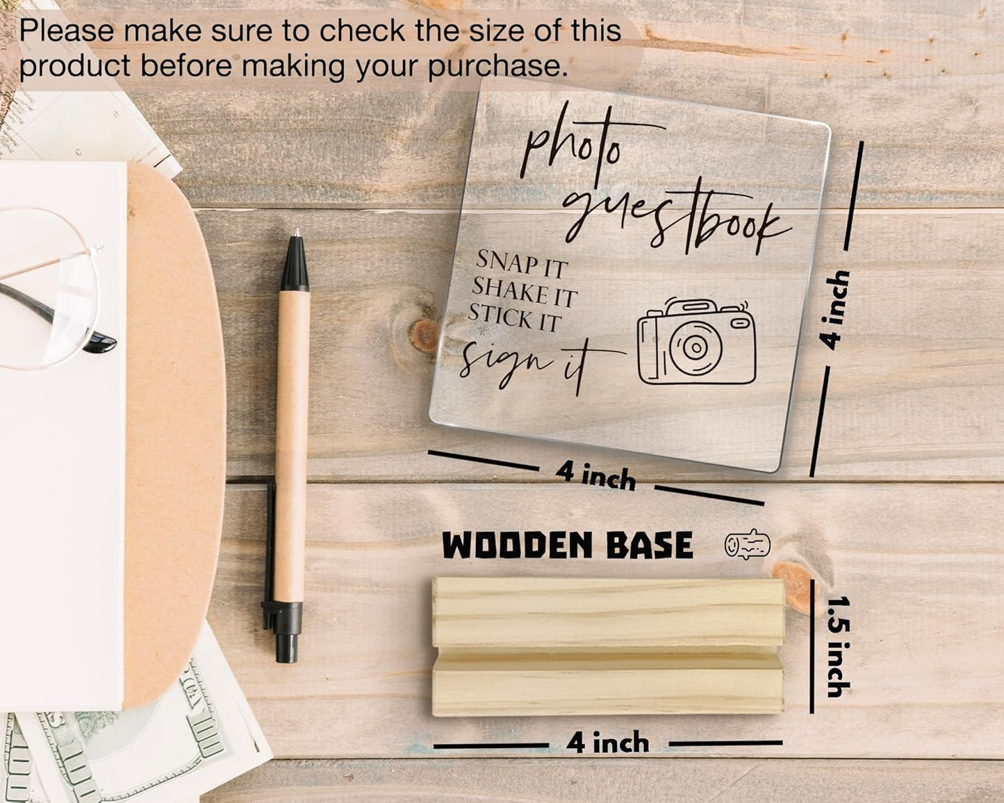 Wedding Guest Book Desk Decor, Acrylic Wedding Signs, Guest Book WeddingReception, WeddingDecor, Photo GuestBook Acrylic Plaque Sign with Wood Stand for WeddingReception Table Decor