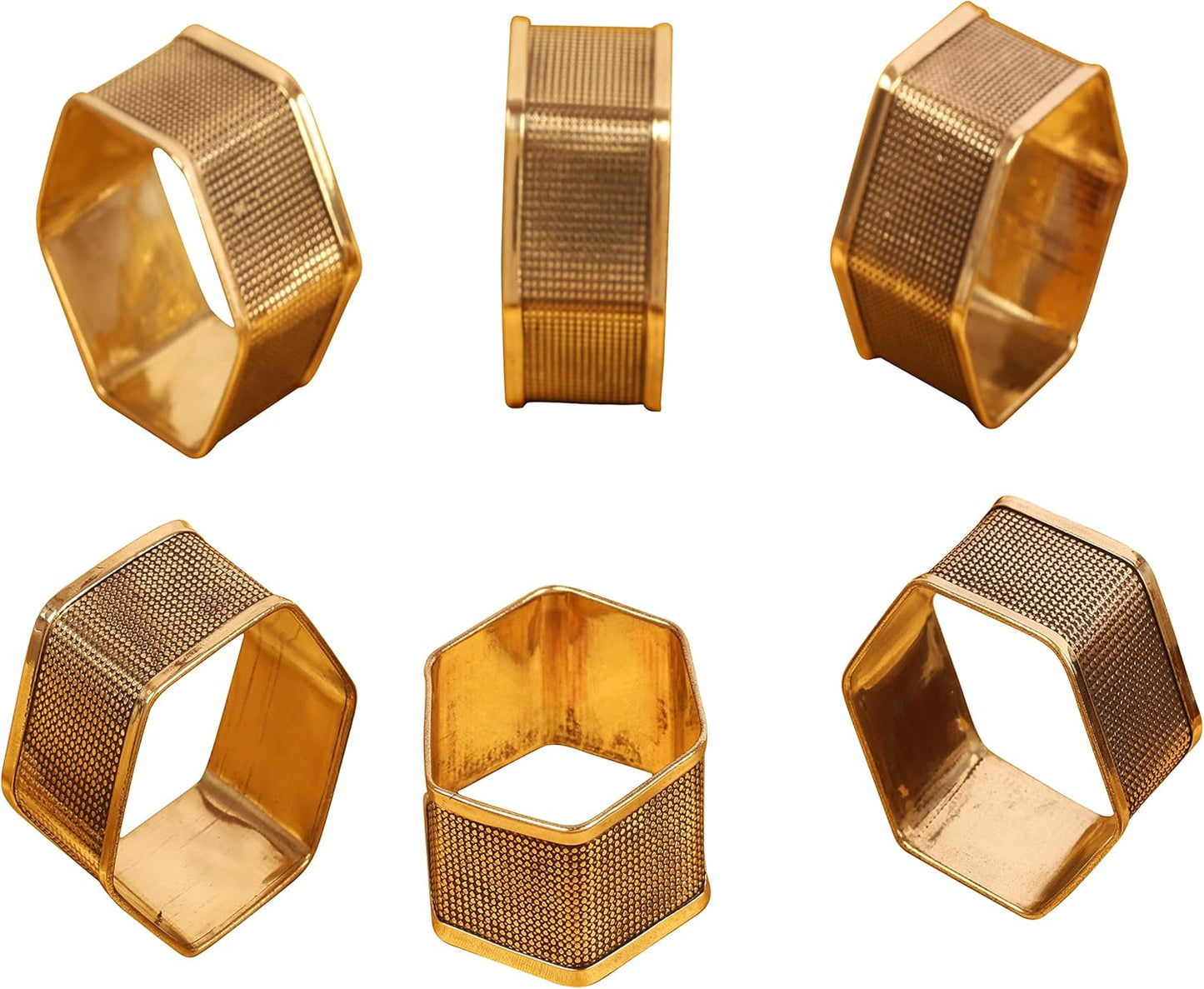 Brass Base Artistic Handcrafted Beautiful Geometric Hexagon Shape Large Size Party Dining Table Napkin Holders in Antique Gold Tone. (Set of 6).