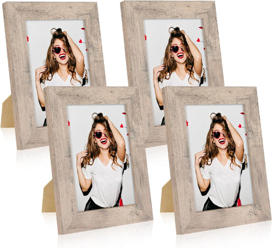 5x7 Picture Frame Set of 4, Smoke Gray Frame with High Definition Glass, 5 x 7 Wood Photo Frames for Tabletop Display and Wall Mounting