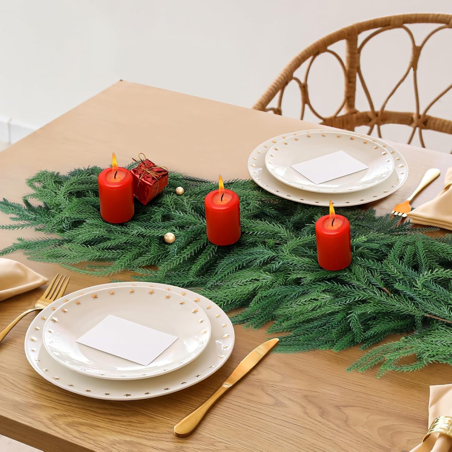 4 Pack Christmas Norfolk Pine Garlands 6FT, Real Touch Artificial Greenery Garland – Full Evergreen Pine Garland for Mantle, Fireplace, Table, Wall, Stairs & Outdoor Holiday Décor