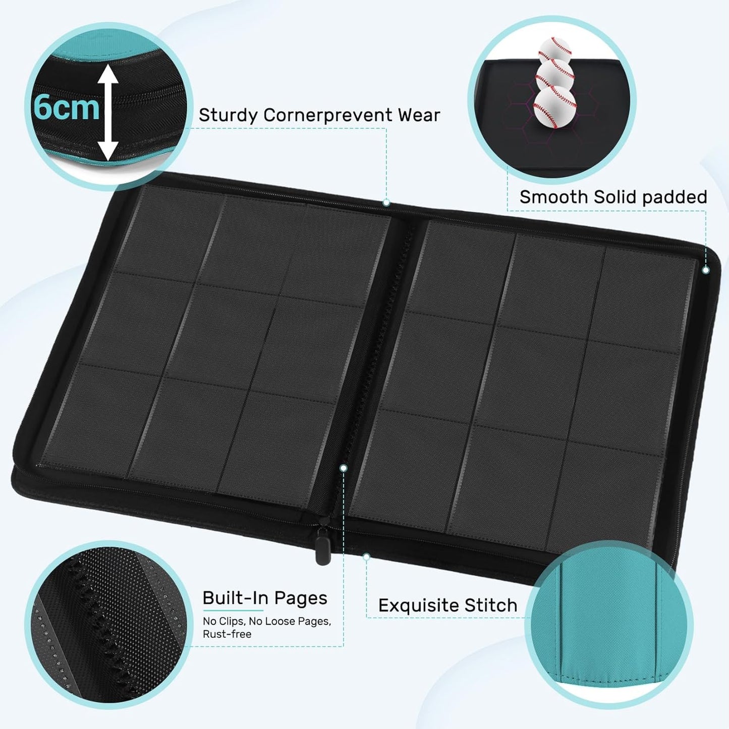 9 Pocket Card Binder, 540 Pockets Trading Card Binder, Double-sided Side Loading Collection Binder, Ringless Card Protector, Card Folder for MTG, TCG, Game Cards, Sport Cards, Teal