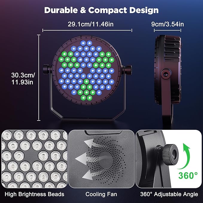 Stage Lights, 72X5W LEDs RGB LED Par Cans, Par Lights with Remote, DMX512, Sound Activated Control Modes, LED Uplights Party, Wedding, DJ, Event, 12 Pack