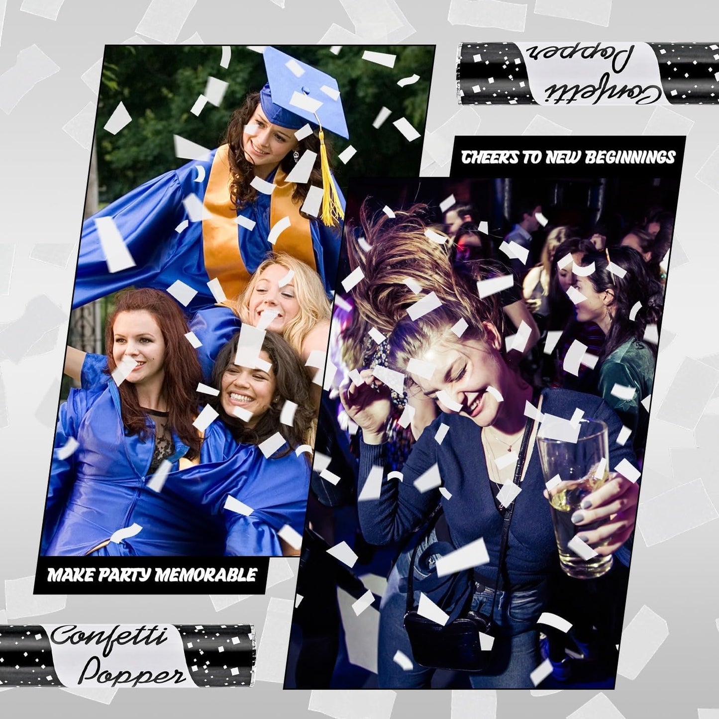 Confetti Poppers 12 Pack - White Confetti Cannons for Wedding, Birthday, Graduation, Baby Shower, Anniversary, Christmas & New Year's