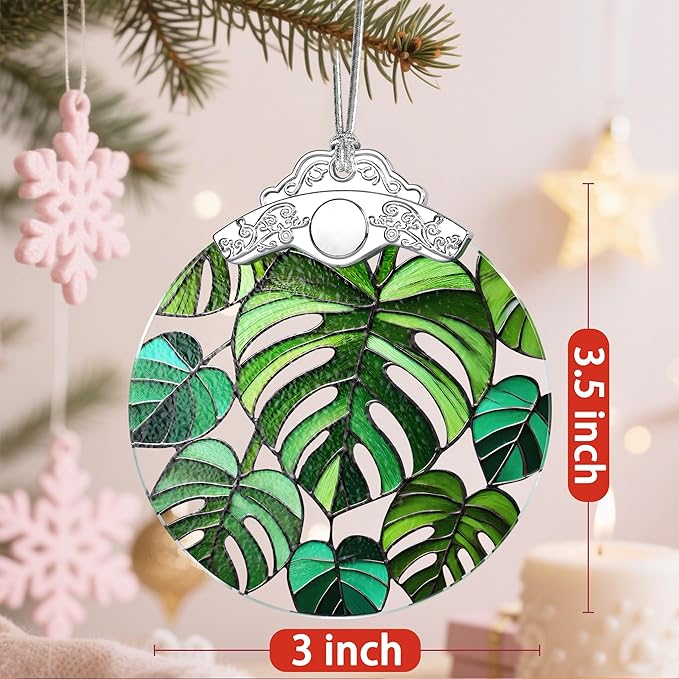 Christmas Ornaments: Stained Glass Ornament, Christmas Tree Ornament, Hanging Ornaments for Home Decor & Xmas Tree Decorations – Exquisite Holiday Decor, Gifts & Holiday Present - Monstera