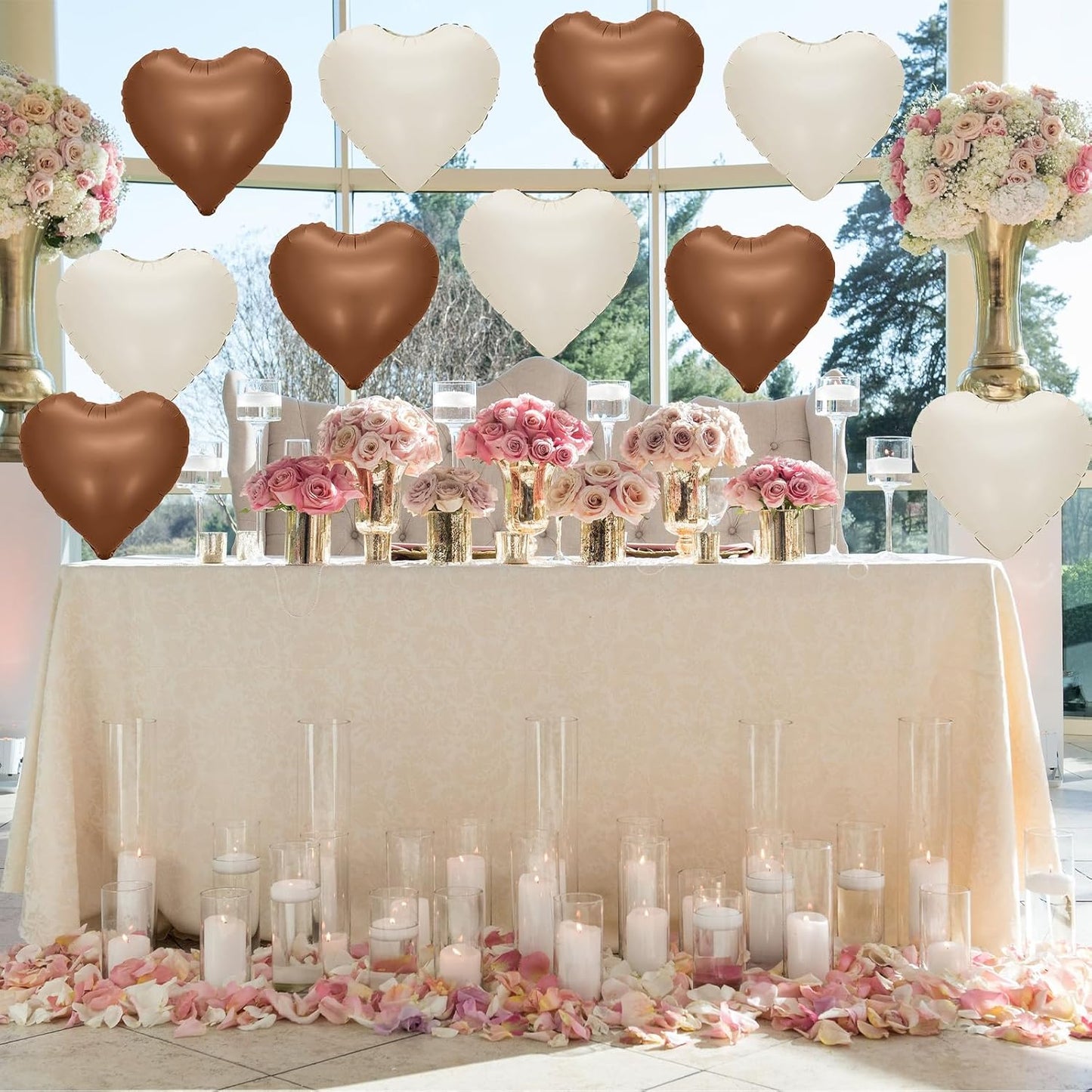 Sand White Brown Heart Balloons,12Pcs 18Inch Cream White Coffee Brown Heart Shaped Foil Helium Balloons for Baby Shower Birthday Anniversary Wedding Engagement Party Decorations