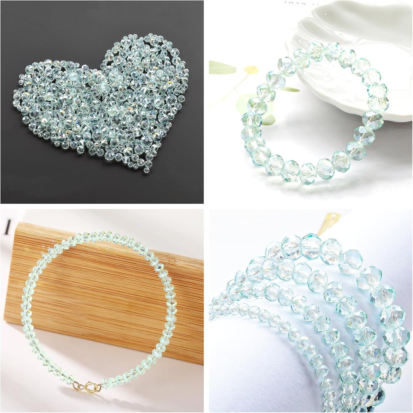 500Pcs 6mm Crystal Glass Beads for Jewelry Making Beads for Bracelets Necklace Pendants Making Supplies(Light Blue Green)