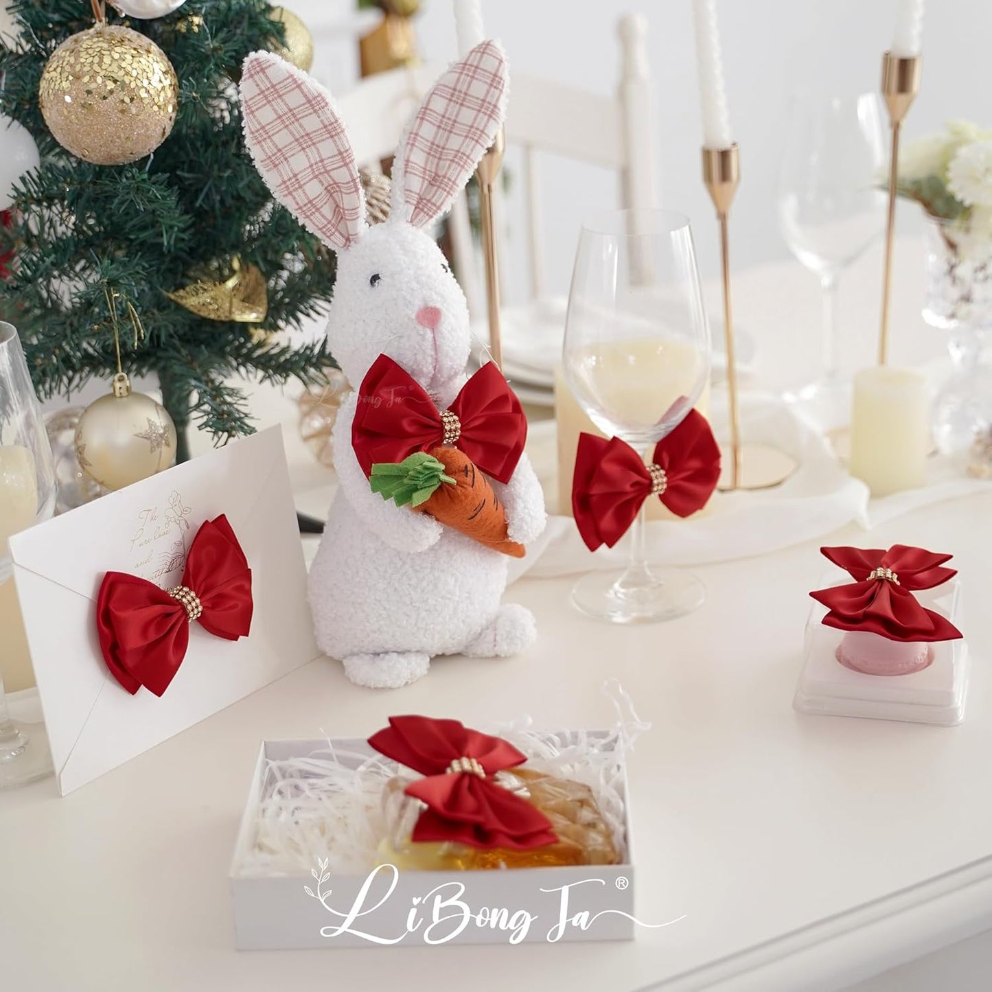 Red Bows 4'' Premade Satin Ribbon Bow, Red Gift Bows with Rhinestone, Wrapping Bows for Presents, Greeting Cards, Treat Bags, Wine Bottles, Valentines Bows for Gift Wrapping-12 Counts