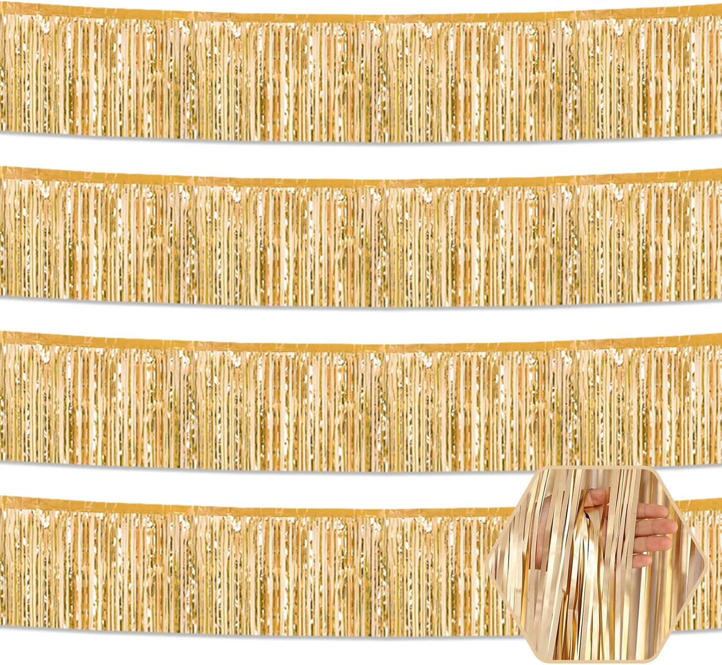 4 Pack 10 Feet Rainbow Foil Fringe Garland Metallic Tinsel Streamers Banner Wall Hanging Curtain Backdrop for Parade Floats, Wedding, Graduate, Mother's Day, Birthday Party Decoration