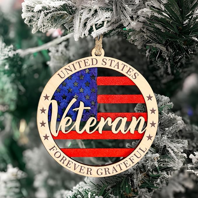 Veteran Ornament - American Flag | Military Pride – Forever Grateful Card – Christmas Ornament 2025 – USA Patriotic Decor - Xmas Tree Funny Decoration - Family Christmas Ornaments 2025
