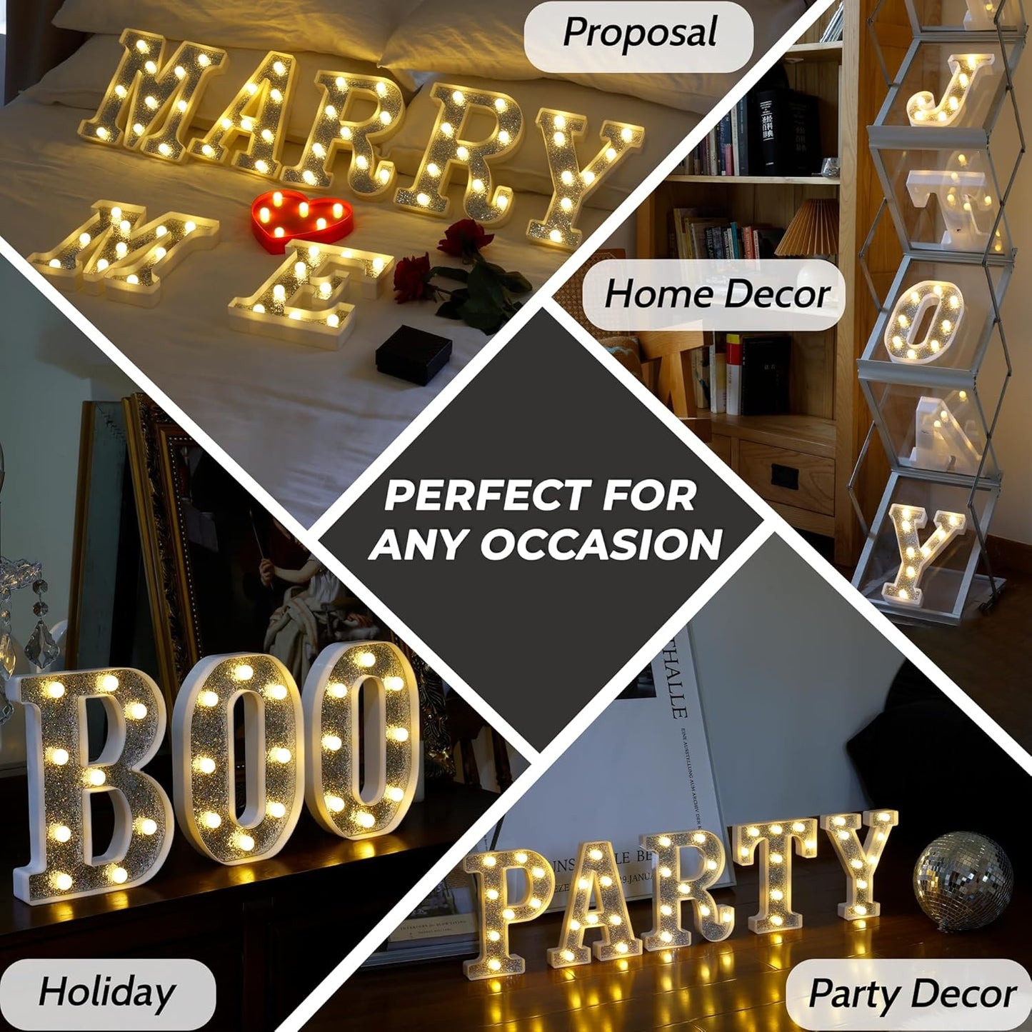 Marquee Light Up Letters, Glitter Silver LED Letter Lights Battery Powered Alphabet Letter Sign for Night Light Wedding Birthday Party Cafe Bar Decoration Girls Room Decor - E