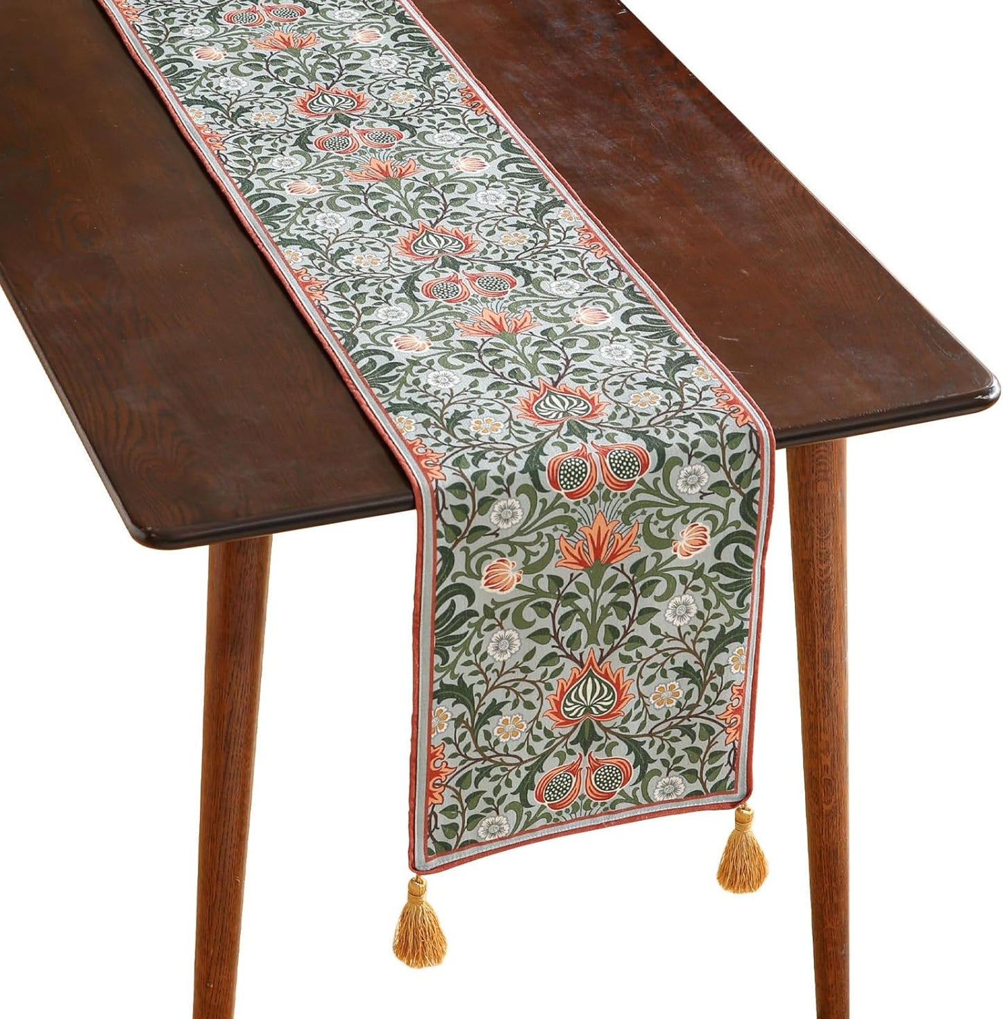 ISAENNE Designer French Green Elegant Linen Table Runner 102 Inches Long,Colorful Flower Pattern Soft Table Runners for Dining Tables,Thanksgiving,Kitchen Tables,Christmas,12"*102"-Naples B