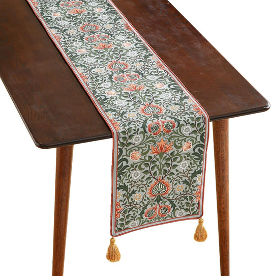 ISAENNE Designer French Green Elegant Linen Table Runner 71 Inches Long,Colorful Flower Pattern Soft Table Runners for Dining Tables,Thanksgiving,Kitchen Tables,Christmas,12"*71"-Naples B