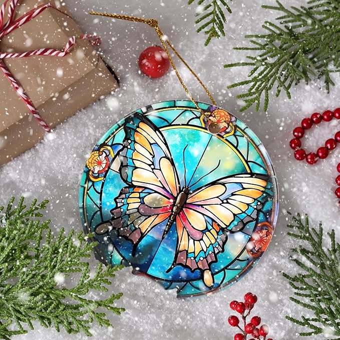 Butterfly Christmas Ornament - Ceramic Keepsake for Tree - Gifts for Butterfly Lovers