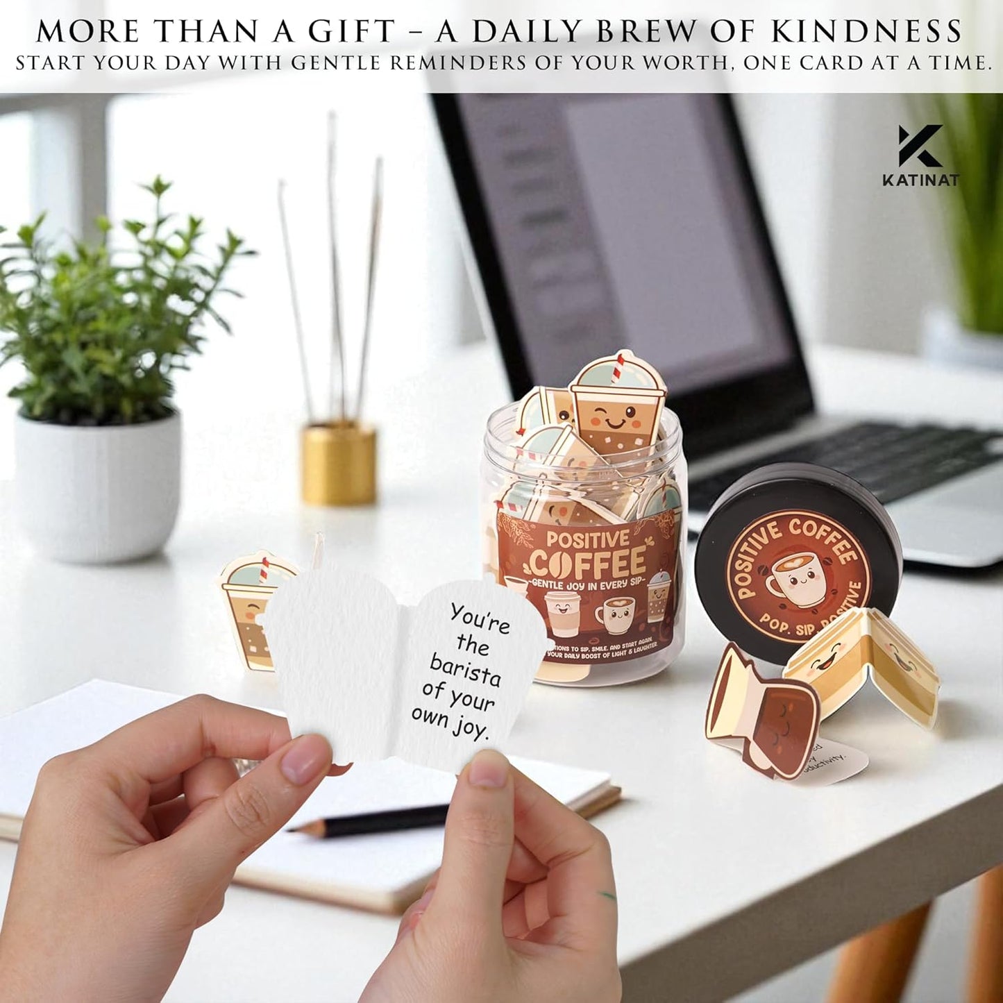 Positive Coffee Affirmation Jar – 60pcs Cute Emotional Support Coffee – Coffee Gifts for Men, Women– Birthday Gift, White Elephant Gifts for Coworker, Boss, Teacher, Teens, Back to School Gift