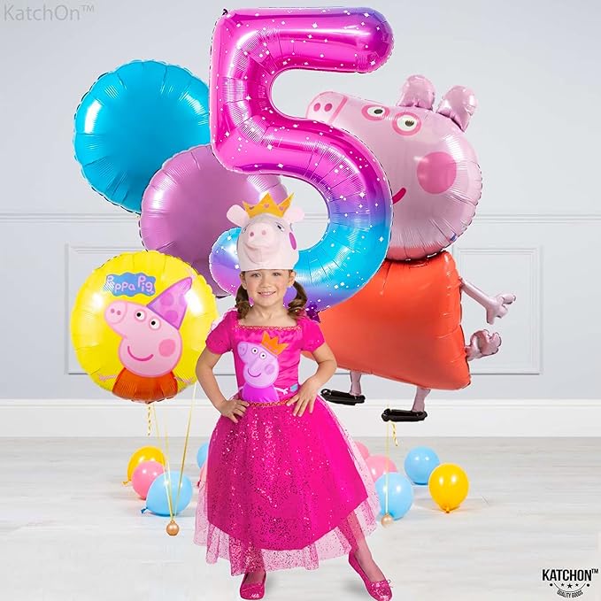 KatchOn, Rainbow Number 5 Balloon - Giant, 40 Inch | Pink Blue Number 5 Balloons | Number 5 Birthday Party Decorations | Foil Galaxy 5 Balloon number for 5th Birthday | Happy Anniversary Decorations
