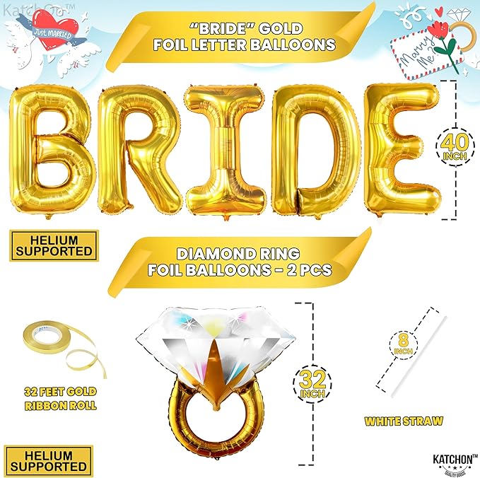 KatchOn, Giant Gold Bride Balloons Bachelorette - 40 Inch | Bride Balloons Gold for Bachelorette Party Decorations | Bridal Shower Balloon for Bridal Shower Decorations