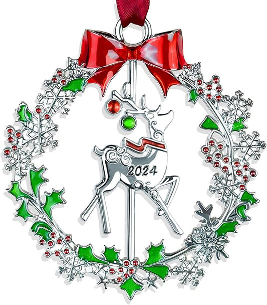 Silver Christmas Deer Ornament - Funny Xmas Keepsake Tree Hanging Decor - Perfect Gifts for Family & Friends