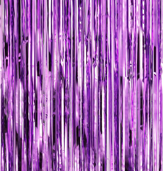 Crosize 7 Pack 3.3 x 9.9 ft Purple Foil Fringe Backdrop Curtain, Streamer Backdrop Curtains, Streamers Birthday Party Decorations, Tinsel Curtain for Parties, Galentines Decor