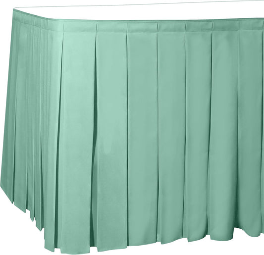 Ultimate Textile Pleat Polyester Fabric Table Skirt - Machine Washable Flame Resistant with Clips for Events, Weddings & Trade Shows, Cut & Sewn in Paterson, NJ - Mint, 7' Box Pleat