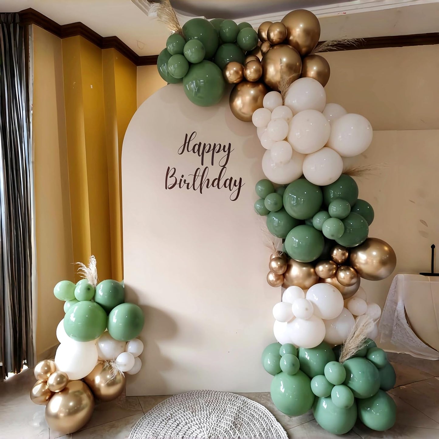 Sage Green and Gold Balloons, 12 Inch Olive Green White Metallic Gold Confetti Latex Balloons Set, Retro Green Gold Balloons for Girls Women Birthday Wedding Jungle Baby Shower Party Decorations