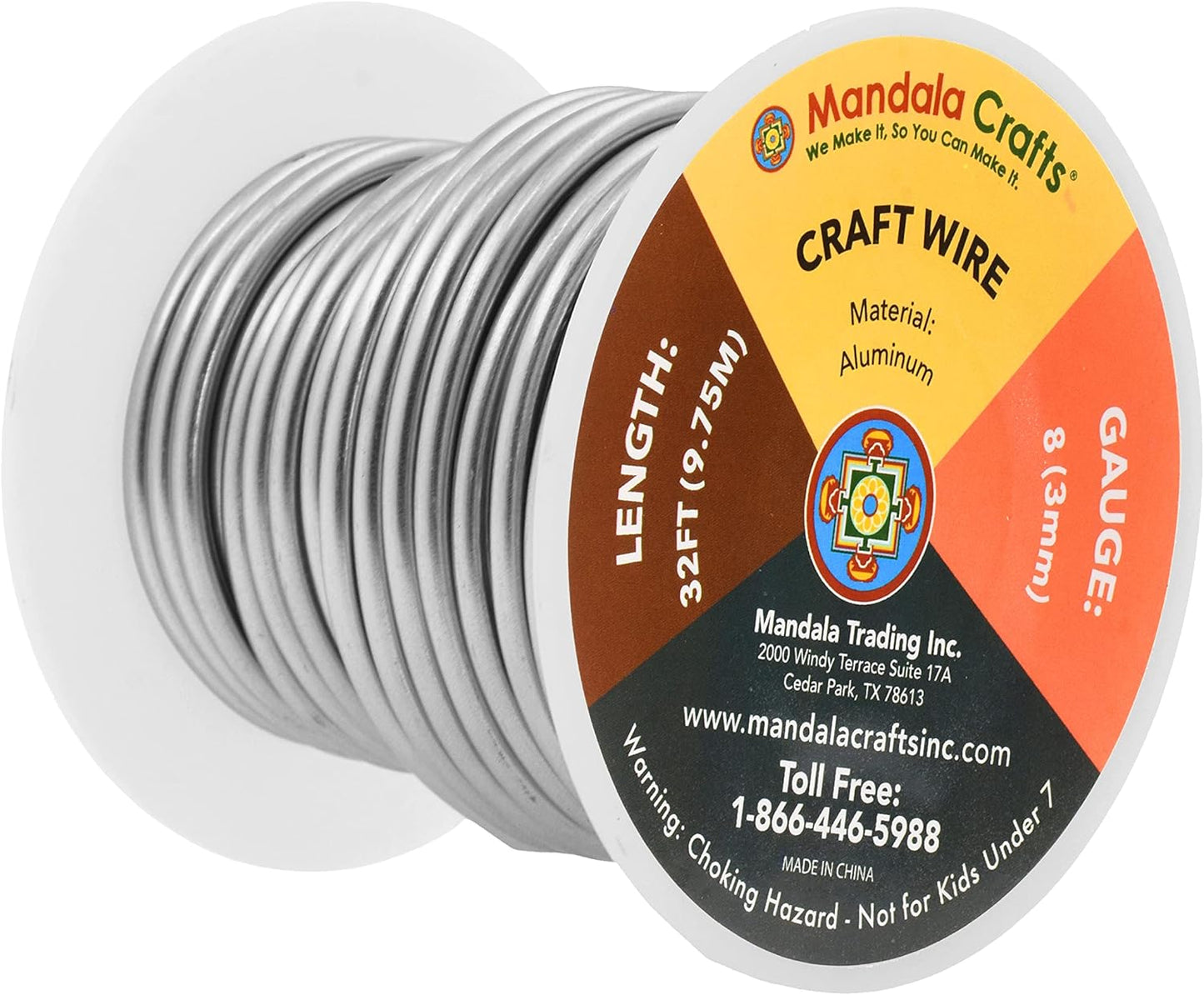 Mandala Crafts 8 Gauge Anodized Aluminum Craft Wire for Jewelry Making - 32 FT Colored Flexible Gray Wire - Bendable for Bonsai Armature Crafting Sculpting