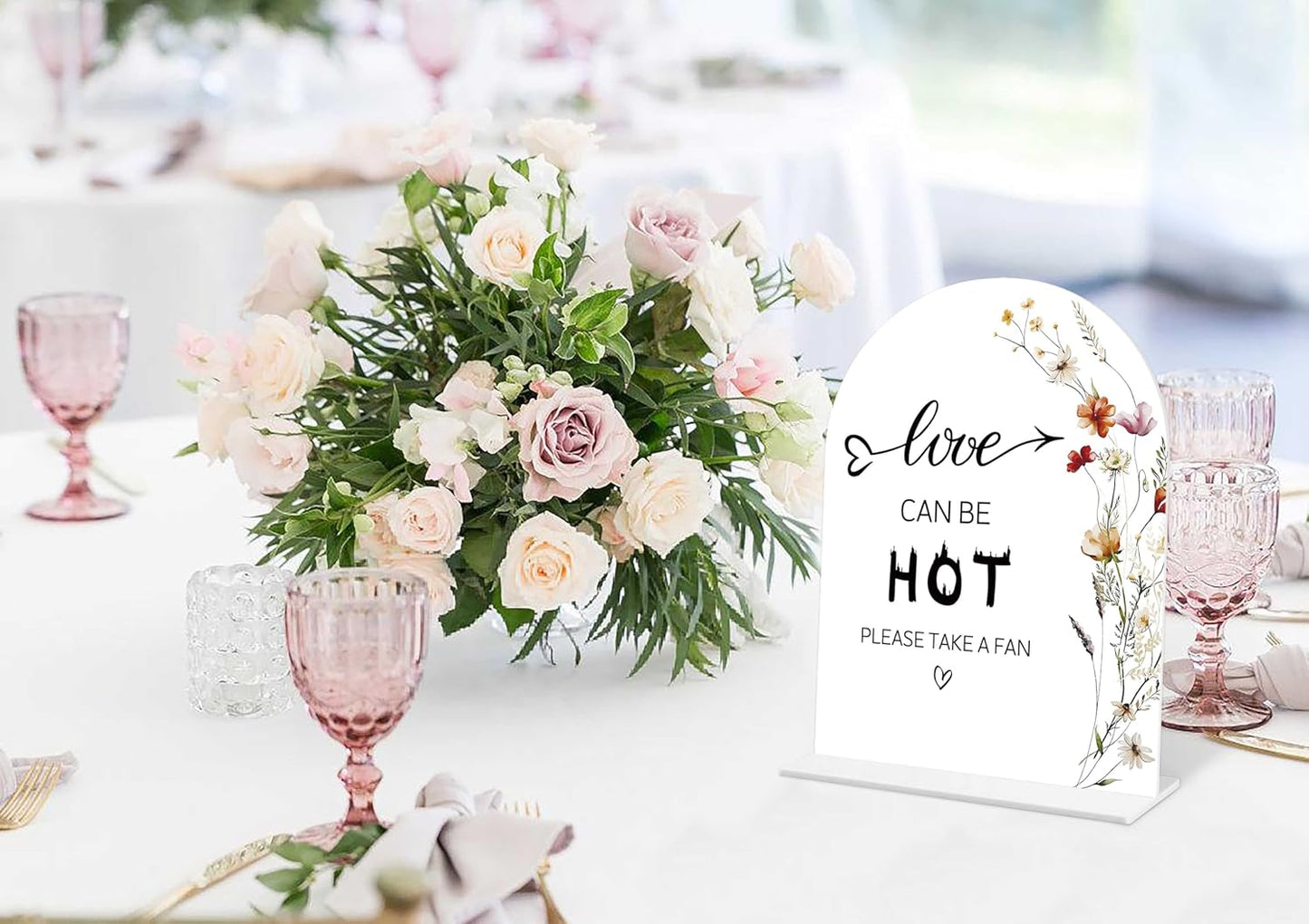 Boho Floral Love Can Be Hot Sign, 6 x 8 Inch White Arch Acrylic Wedding Sign with Holder, Wedding Sign for Ceremony and Reception, Wedding Decoration, Wedding Supplies - BX15
