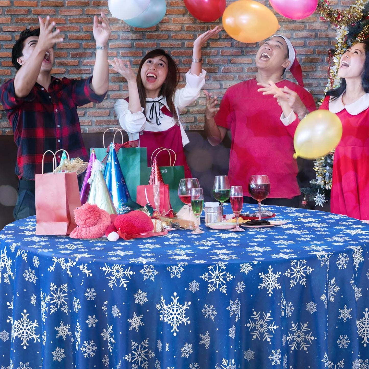 Jectivs 12 Pieces Christmas Snowflake Plastic Party Tablecloth Decorations,Disposable White Snowflake Blue Xmas Round Table Cover Backdrop for Winter Christmas Holiday Party Supplies,84 inch (Blue)